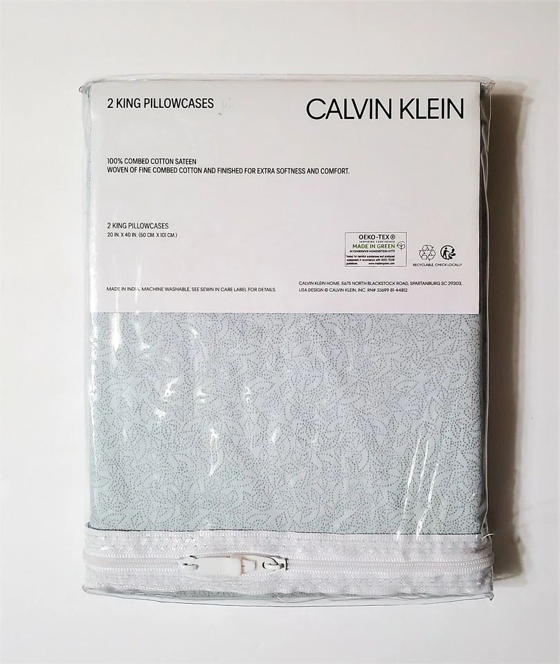 Fundas de almohada Calvin Klein King gris claro azul floral punto alfiler 100 % algodón peinado Foto 3 de 4