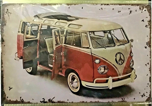 8x12 TIN SIGN Volkswagen VW window bus peace symbol van German automobile L33