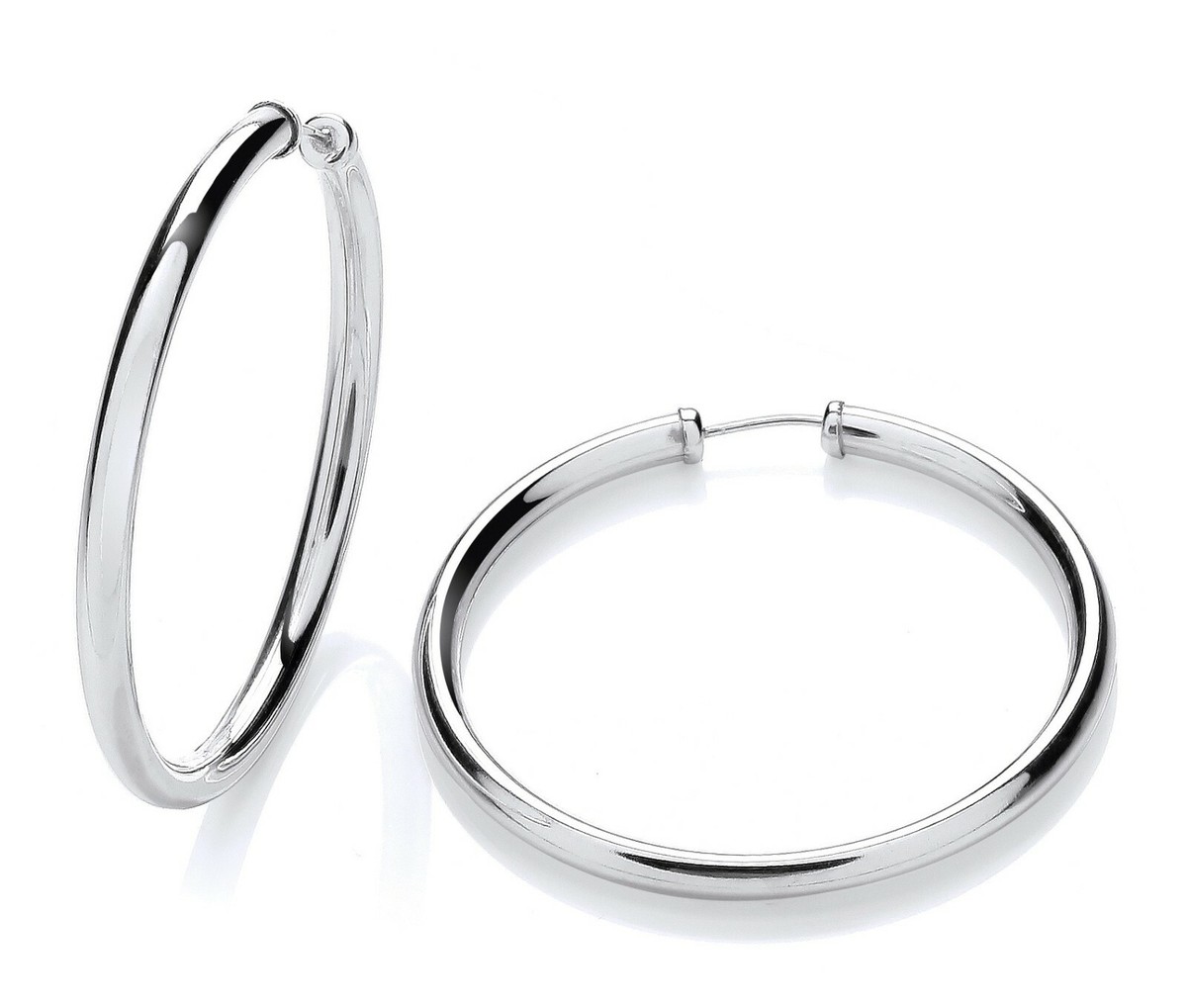 Sterling Silver 40mm Capped Sleeper Hoop Earrings LARGE UK