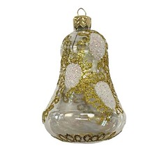 Vtg Commodore Christmas Classics 4 Glass Ornament Gold White Bells Hand Decorate