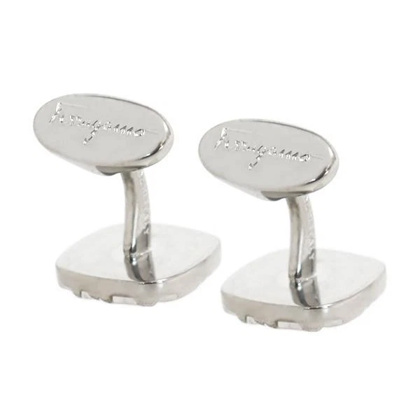 Gemelos Salvatore Ferragamo estilo Gancini Giratorio con CAJA Latón color plata  Foto 2 de 3