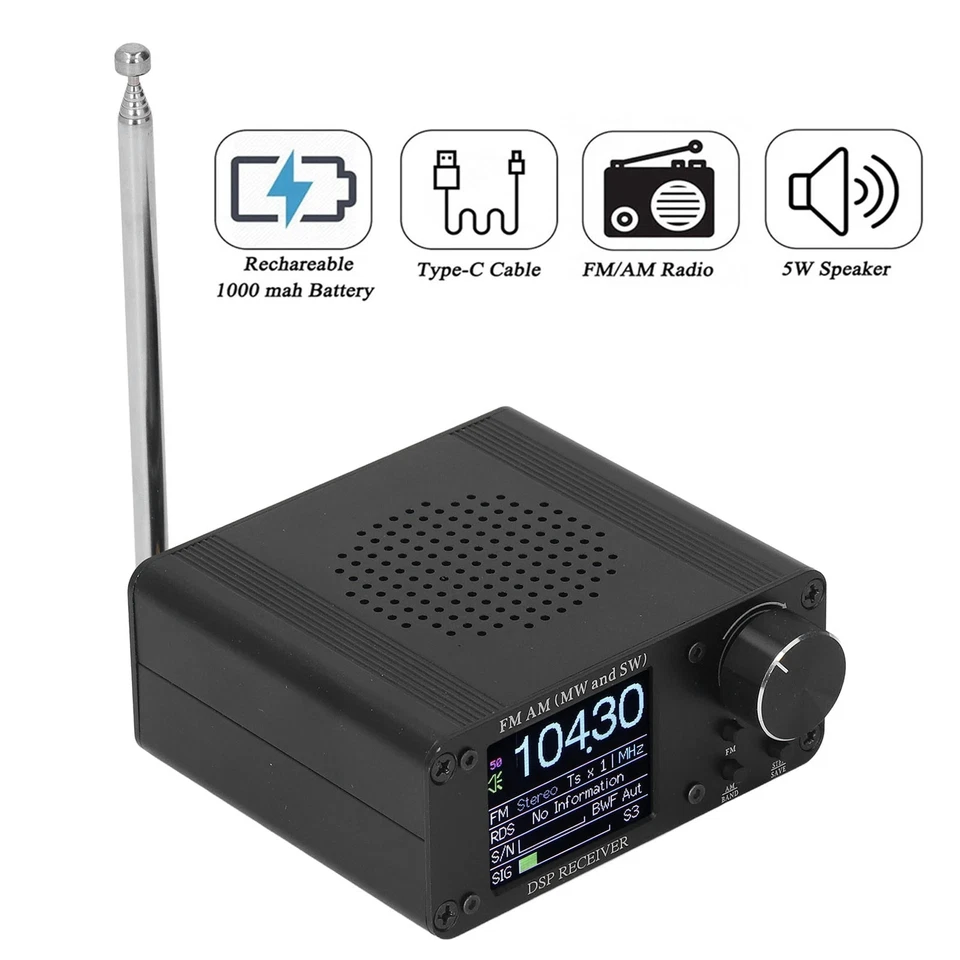 Radio portátil de onda corta FM AM receptor de frecuencia 5W carcasa de aleación de aluminio radio Foto 2 de 4