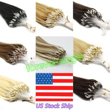 Micro Loop Ring Human Hair Extensions Silicone MicroBeads Link Remy Russian Hair