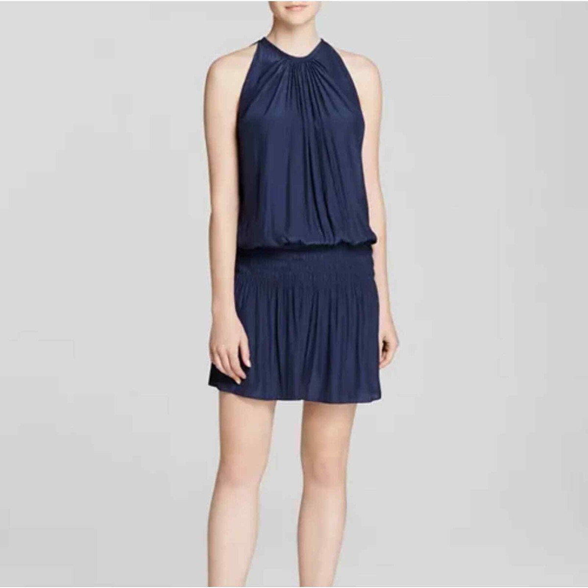 Ramy Brook Paris Sleeveless Drop Waist Halter Mini Dress Blue Teal Size XS  | eBay