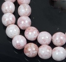 50 Czech Glass Round Beads - Luster - Opaque Pink Picasso 6mm