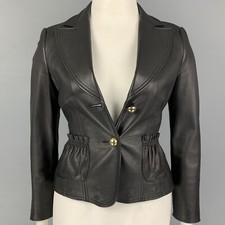 Feraud Size 8 Black Leather Single Breasted Jacket