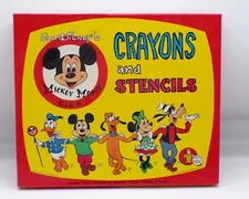1960s Transogram MICKEY MOUSE Club CRAYONS & STENCILS Activity Set UNUSED Disney