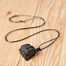 Natural Raw Black Tourmaline Pendant Wrap Crystal Charm Necklace Healing Gift