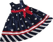 Blueberi Boulevard toddler Girl navy Blue bow Red sailboats Cotton dress 24M