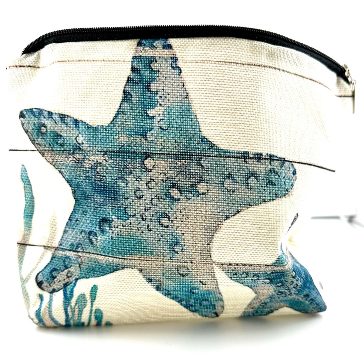 Blue Watercolor Starfish Sea Life Zipper Cosmetic Makeup