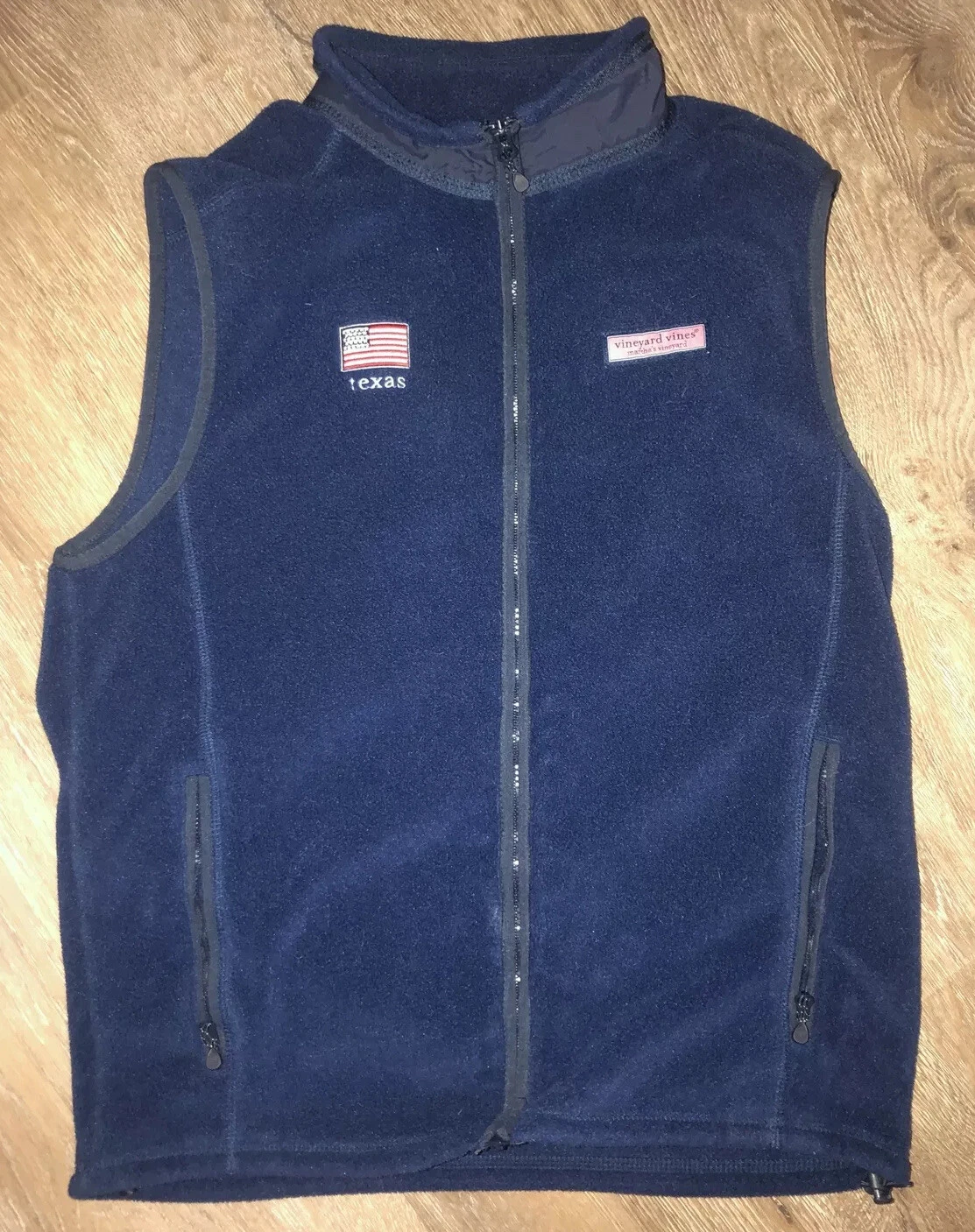 Vineyard Vines Harbor Vest Mens Small Texas USA Flag Navy Blue Full Zip Fleece