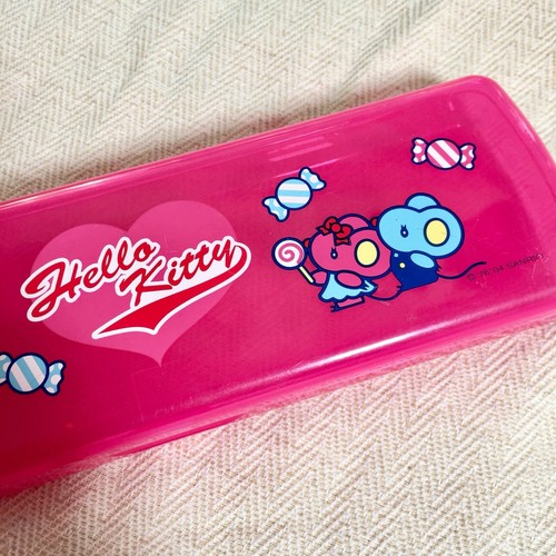 Sanrio Hello Kitty Pencil Box Case 2004 Clear Pink Mice Candy Animation Kawaii - Picture 4 of 8