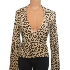 New Victoria's Secret Moda International Leopard Cheetah Collared Wrap Top Small