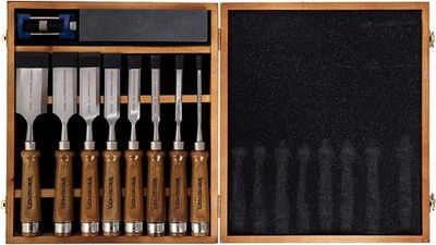 10-Pieces Woodworking Wood Chisel Set with Wooden Box, Honing Guide