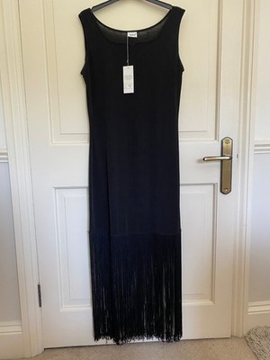 1920s Inspired Stretchy Black Maxi / Evening Dress with Fringe - Size 10 - NEW