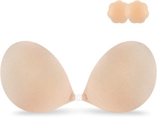 Adhesive Strapless Push Up Bra Sticky Silicone Backless w/ Nipple Covers