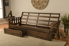 Kodiak Tucson Queen Futon Frame in Rustic Brown Walnut W/ Drawers Frame Only 