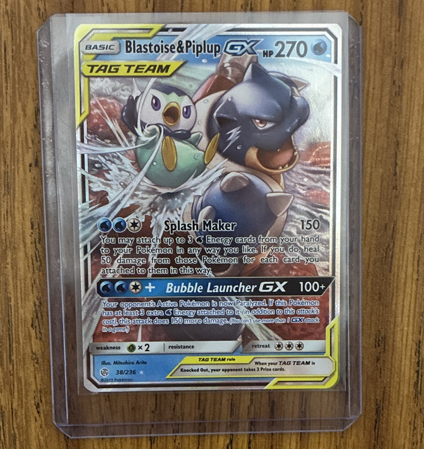 Pokemon Blastoise & Piplup GX TAG TEAM #38/236 Cosmic Eclipse Holo Ultra Rare