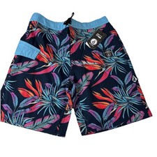 Volcom Boy's L/14 Blue Tropical Print Board Shorts Anti-UV 50 New