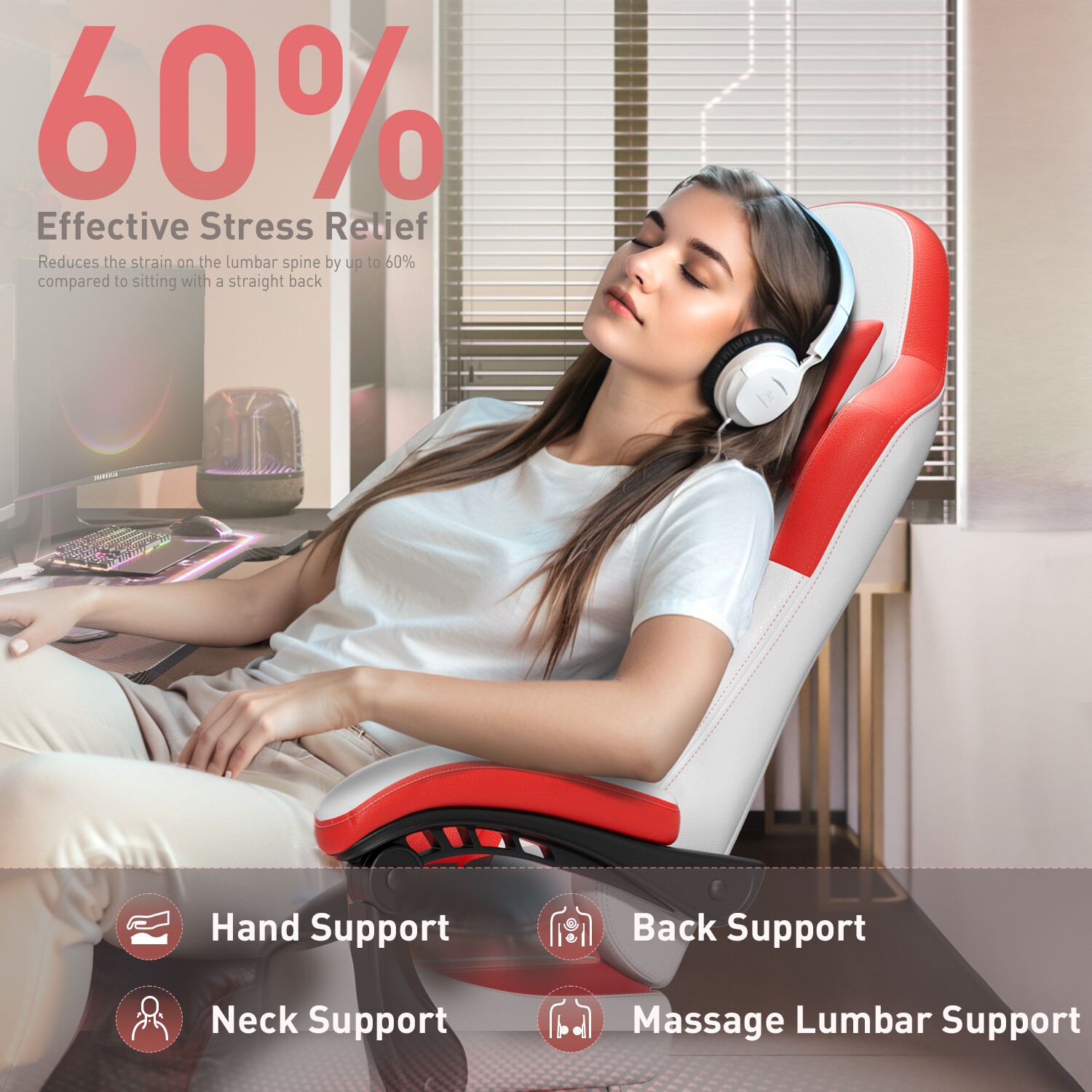 Gaming Chair with Footrest & Massage Lumbar Support, Gamer Chair with Headrest