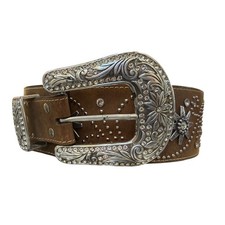 Nocona Belt Women XL Brown Leather Studs Bling Concho Western Statement Cowgirl