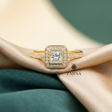1.00 Ct. Princess Cut Bezel Set Halo Solitair...