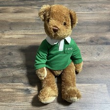 Vintage FAO Schwarz Teddy Bear Plush Toy Green Sweater Stuffed Animal VTG