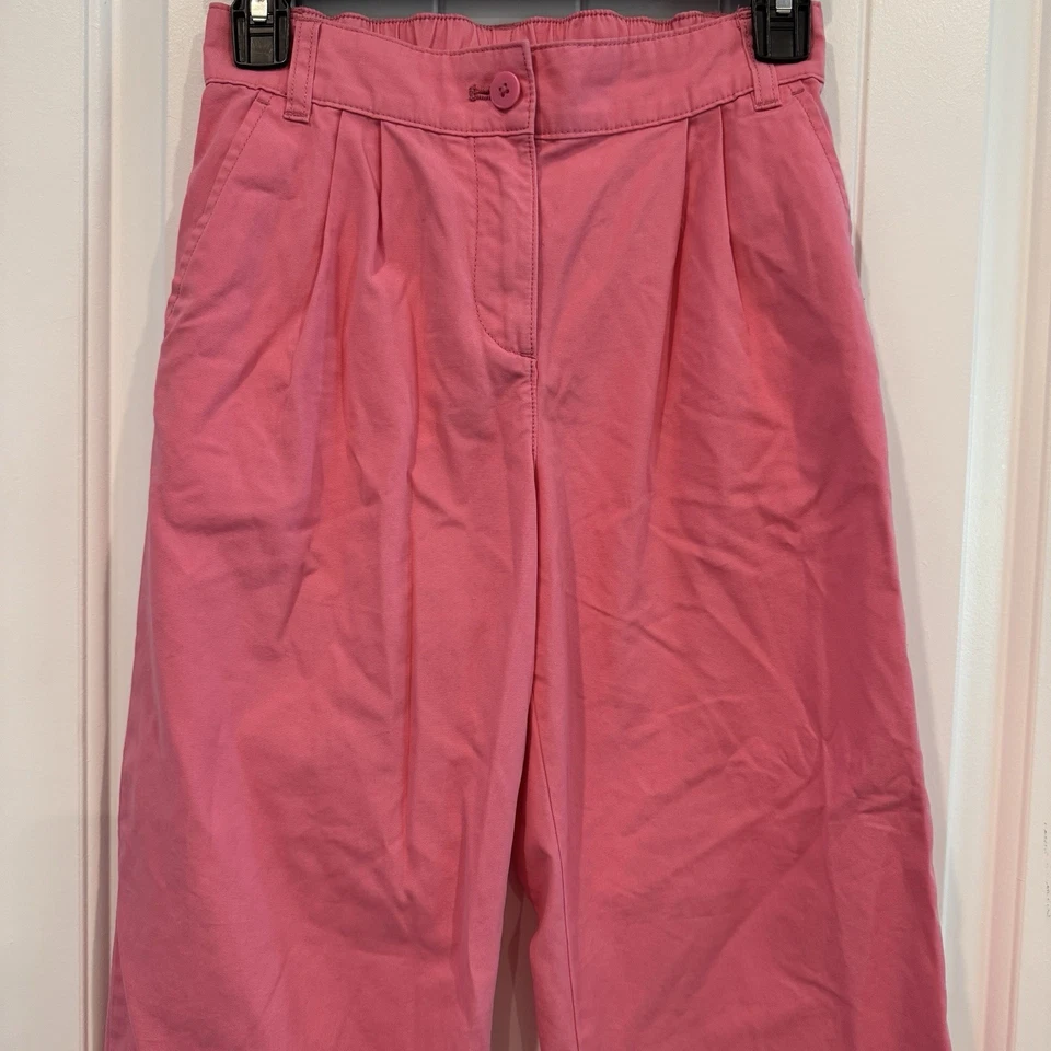 J. Lote de 2 Pantalones Crewcuts Niñas Talla 12 Rosa Algodón Pierna Ancha y Lino Blanco Crewcuts Foto 4 de 4