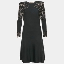 Alexander McQueen Black Floral Knit Midi Dress L