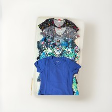 Bundle Lot of 5: Dickies, Jockey Women's Short Sleeve Stretchy Scrub Tops -Small