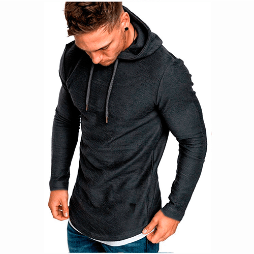 Mens Muscle Hoodie Slim Fit Long Sleeve T-shirts Sports Gym Hooded Pullover Tops - Picture 10 of 17
