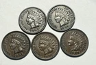 1893 XF, 1894 VF, 1896 XF, 1896 AU AND 1900 XF-AU INDIAN CENT LOT / 5 COINS