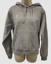 Champion Women's Gray Powerblend Fleece Embroidered Logo Hoodie Sweater Size M