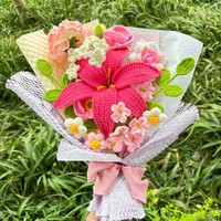 Handmade Crochet Lily Flower Bouquet Knitted Floral Gift Home Decor Personalized