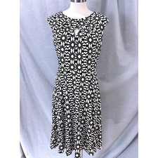 Wisp Geometric Starburst Keyhole Fit and Flare Dress Black White Aqua 8 Office