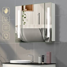 Bathroom Mirror Cabinet with Shaver Socket Demister  LED Lights White Cupboard