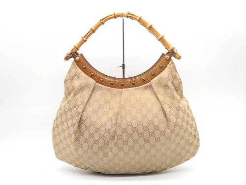 GUCCI Hand Bag Bamboo GG Canvas Authentic