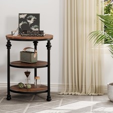 Round Side Table with Charging Station 3-Tiers Wooden Sofa Table Bedside Table