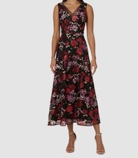 Adrianna Papell Womens Black Multi Floral Sequin Fit Flare Dress Size 2