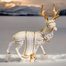 TRADITIONS weißes Porzellan Weihnachtsmann Rentier mit goldfarbenen Akzenten ca. 10 Zoll