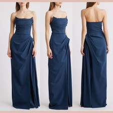 NEW 1250 Chiara Boni La Petite Robe 38 Dotai Strapless Gown in Blue J2001
