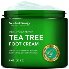 New York Biology Tea Tree Oil Foot Cream for Dry Cracked Feet, Athletes Foot, Na