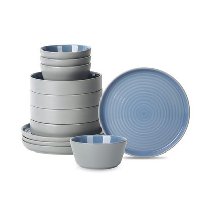 Stone Lain Elica 12-Piece Modern Dinnerware Set Stoneware, Plates and Bowl Sets
