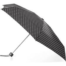 TOTES Titan Umbrella Black Polka Dot Manual Windproof Water Resistant Compact