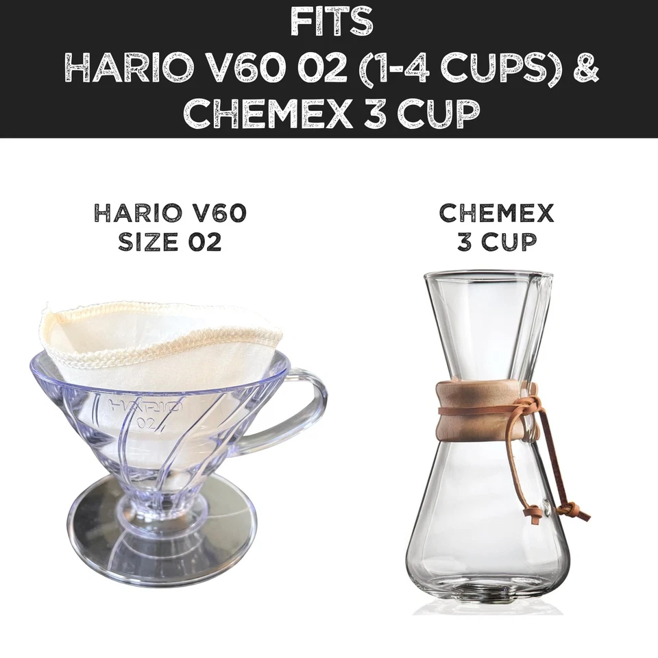 (Paquete de 2) Filtros de algodón orgánico reutilizables para Hario V60, Chemex... Foto 2 de 4