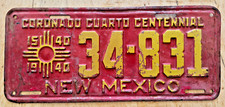 1940 NEW MEXICO CORONADO CUARTO CENTENNIAL AUTO LICENSE PLATE " 34 831 " NM 40
