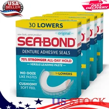Lower Secure Denture Adhesive Seals, All Day Strong Hold, Original, 30 Ct,4 Pack