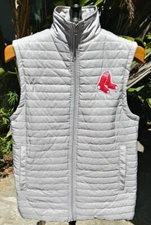 BOSTON RED SOX MLB ⚾ Light Gray Puffer Vest Stitch Logo Full Zip EUC Adult Small