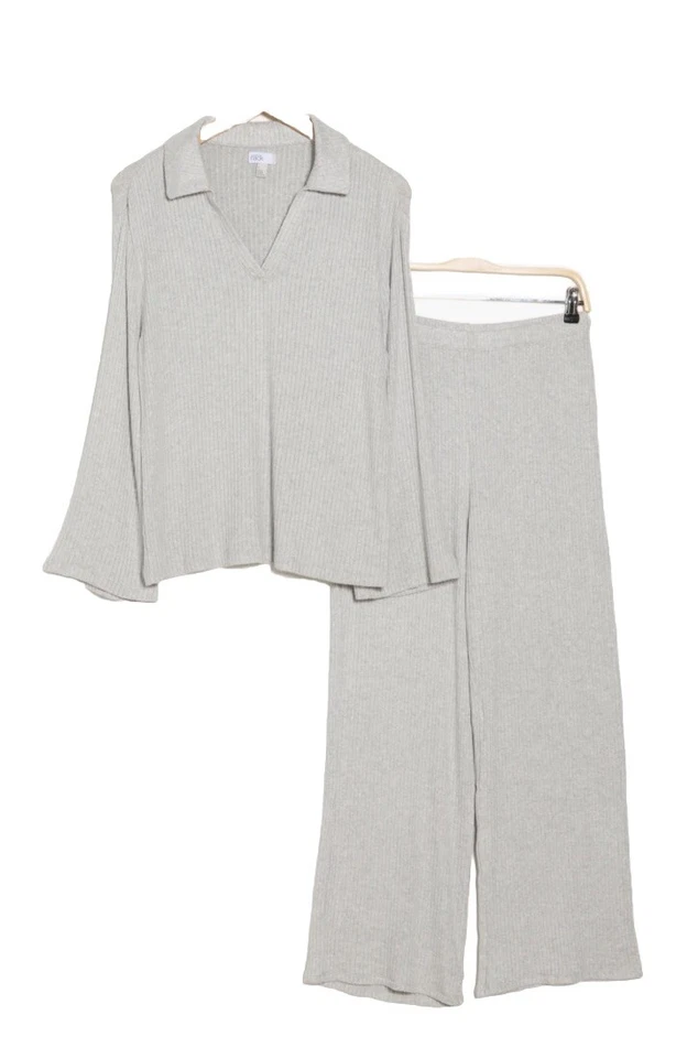 NUEVO Conjunto de pijama Nordstrom Rack acanalado manga larga pequeño gris claro Foto 3 de 3