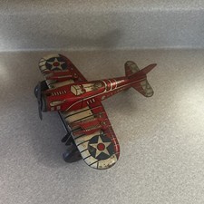 VINTAGE MARX TIN WINDUP RED US ARMY SPARKLING AIRPLANE
